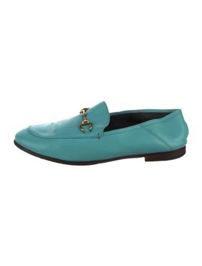Pre-owned Gucci Horsebit Accent Leather Loafers In Blue