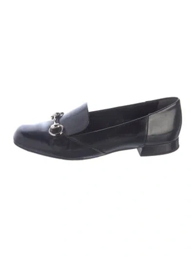 Pre-owned Gucci Horsebit Accent Leather Loafers In Blue