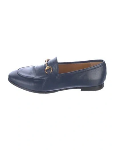 Pre-owned Gucci Horsebit Accent Leather Loafers In Blue