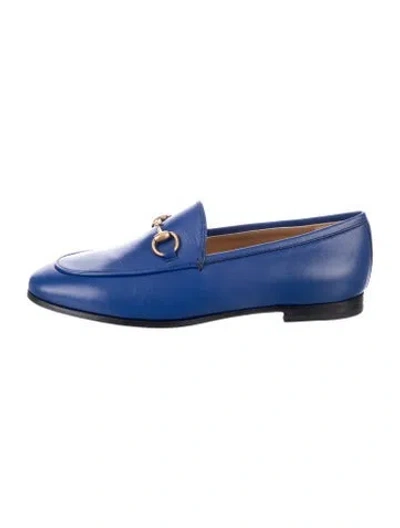 Pre-owned Gucci Horsebit Accent Leather Loafers In Blue