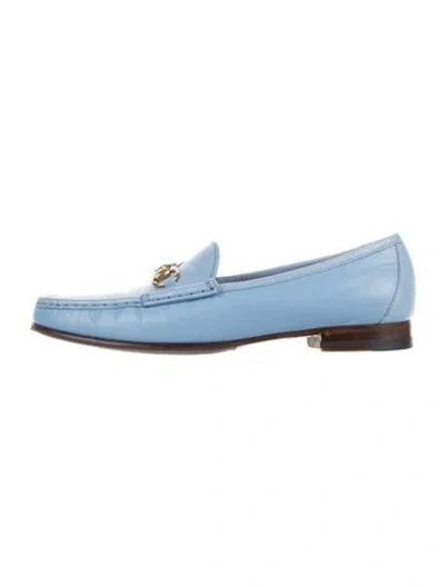 Pre-owned Gucci Horsebit Accent Leather Loafers In Blue