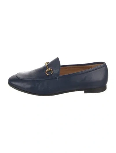 Pre-owned Gucci Horsebit Accent Leather Loafers In Blue
