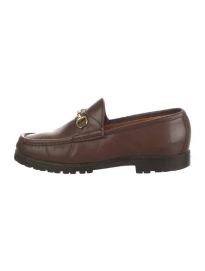 Pre-owned Gucci Horsebit Accent Leather Loafers In Brown