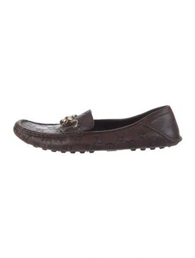 Pre-owned Gucci Horsebit Accent Leather Loafers In Brown