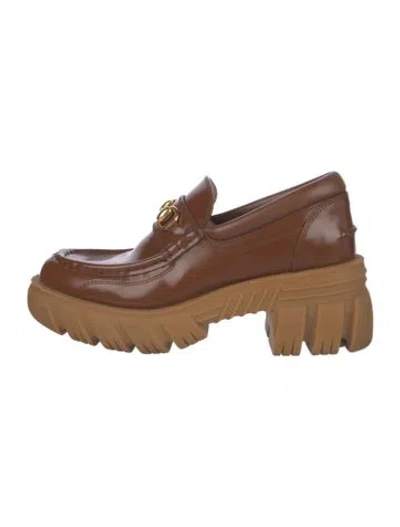 Pre-owned Gucci Horsebit Accent Leather Loafers In Brown