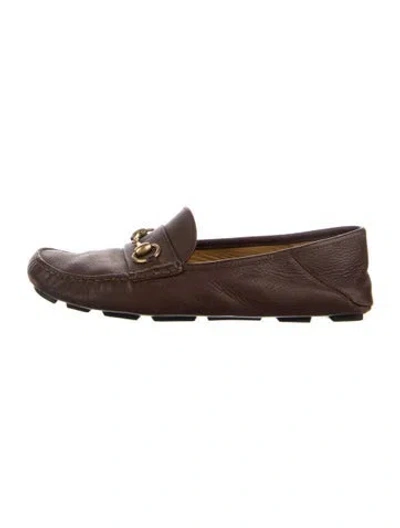 Pre-owned Gucci Horsebit Accent Leather Loafers In Brown