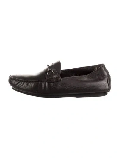 Pre-owned Gucci Horsebit Accent Leather Loafers In Brown