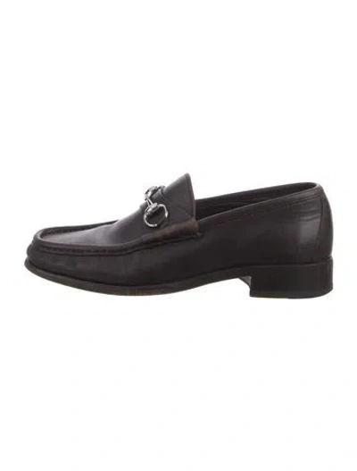 Pre-owned Gucci Horsebit Accent Leather Loafers In Brown