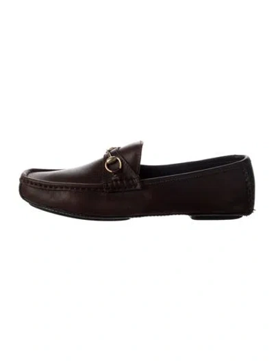 Pre-owned Gucci Horsebit Accent Leather Loafers In Brown