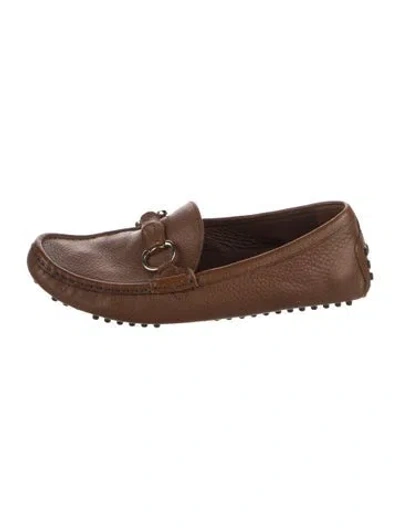Pre-owned Gucci Horsebit Accent Leather Loafers In Brown
