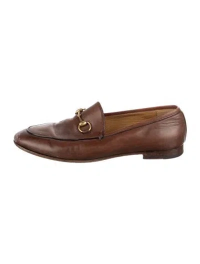 Pre-owned Gucci Horsebit Accent Leather Loafers In Brown