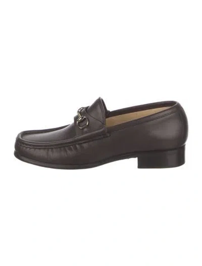 Pre-owned Gucci Horsebit Accent Leather Loafers In Brown