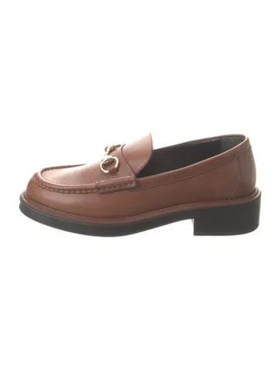 Pre-owned Gucci Horsebit Accent Leather Loafers In Brown