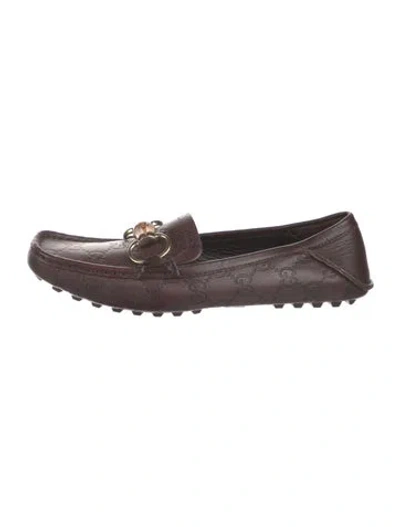 Pre-owned Gucci Horsebit Accent Leather Loafers In Brown