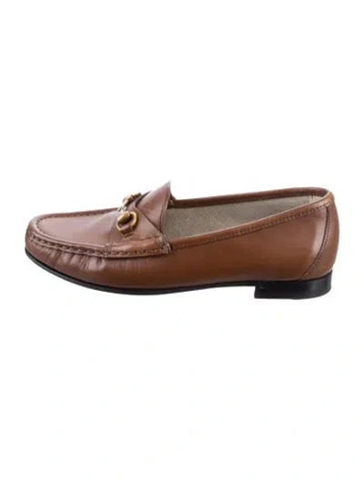 Pre-owned Gucci Horsebit Accent Leather Loafers In Brown