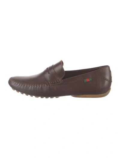 Pre-owned Gucci Horsebit Accent Leather Loafers In Brown