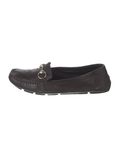 Pre-owned Gucci Horsebit Accent Leather Loafers In Brown