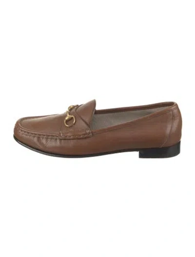 Pre-owned Gucci Horsebit Accent Leather Loafers In Brown