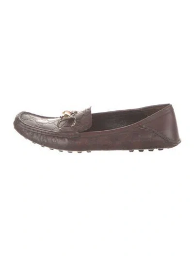 Pre-owned Gucci Horsebit Accent Leather Loafers In Brown