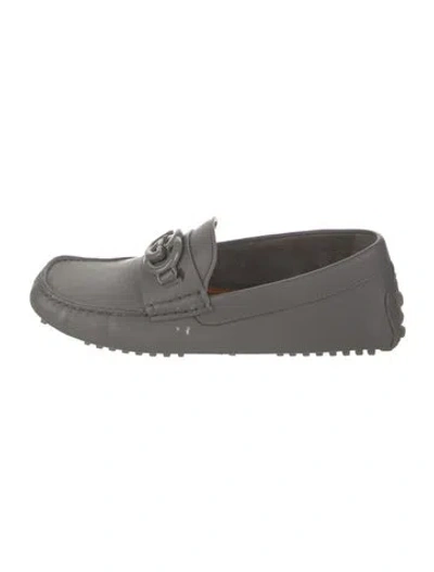 Pre-owned Gucci Horsebit Accent Leather Loafers In Grey
