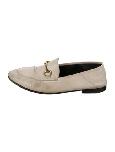 Pre-owned Gucci Horsebit Accent Leather Loafers In Neutral