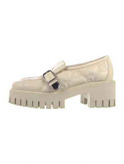 Pre-owned Gucci Horsebit Accent Leather Loafers In Neutral