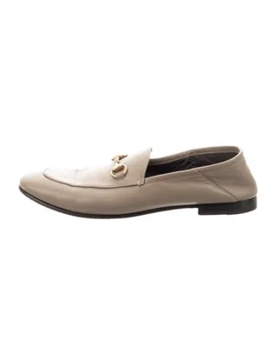 Pre-owned Gucci Horsebit Accent Leather Loafers In Neutral