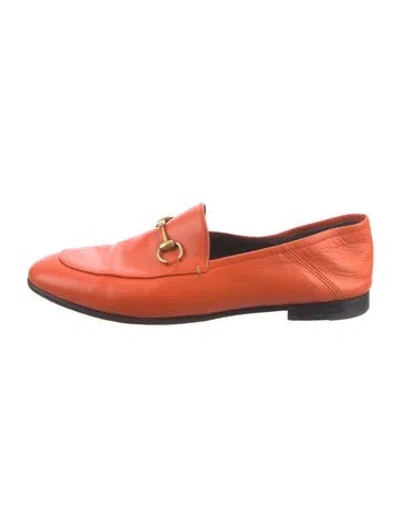 Pre-owned Gucci Horsebit Accent Leather Loafers In Orange