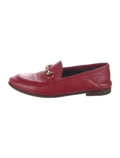 Pre-owned Gucci Horsebit Accent Leather Loafers In Red