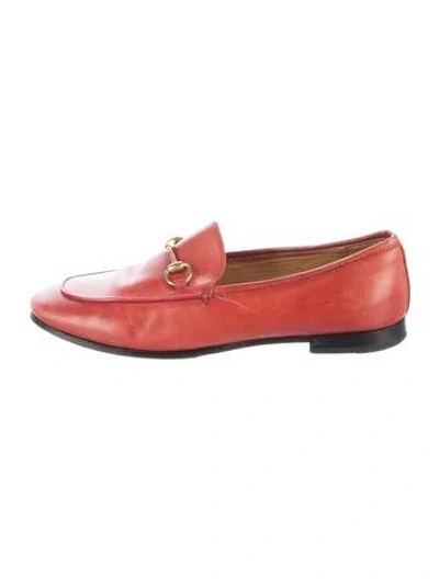 Pre-owned Gucci Horsebit Accent Leather Loafers In Red