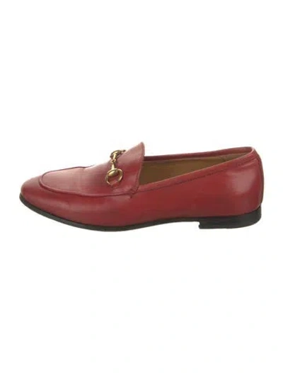 Pre-owned Gucci Horsebit Accent Leather Loafers In Red