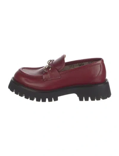Pre-owned Gucci Horsebit Accent Leather Loafers In Red