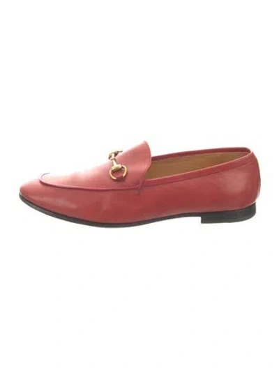 Pre-owned Gucci Horsebit Accent Leather Loafers In Red