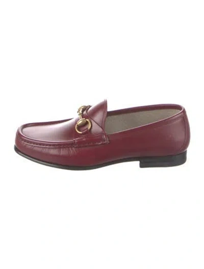 Pre-owned Gucci Horsebit Accent Leather Loafers In Red