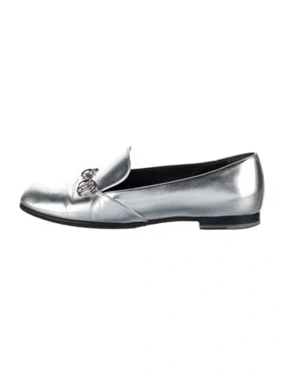 Pre-owned Gucci Horsebit Accent Leather Loafers In Silver