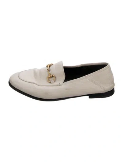 Pre-owned Gucci Horsebit Accent Leather Loafers In White