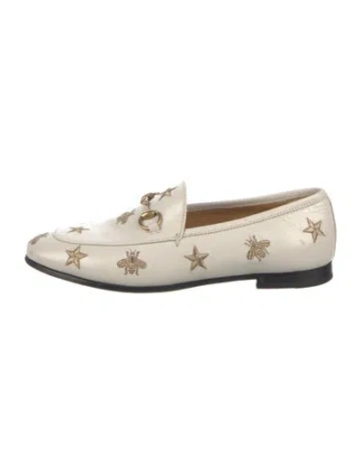 Pre-owned Gucci Horsebit Accent Leather Loafers In White
