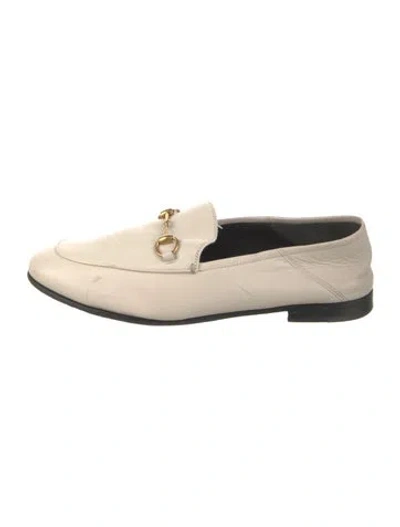 Pre-owned Gucci Horsebit Accent Leather Loafers In White