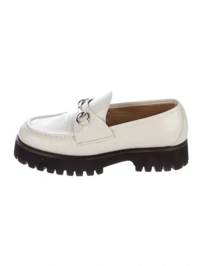 Pre-owned Gucci Horsebit Accent Leather Loafers In White