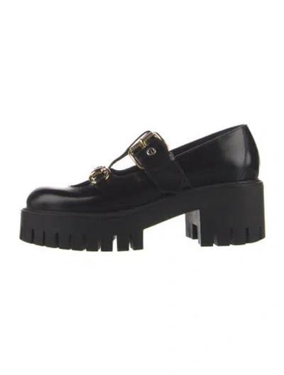 Pre-owned Gucci Horsebit Accent Leather Mary Jane Flats In Black