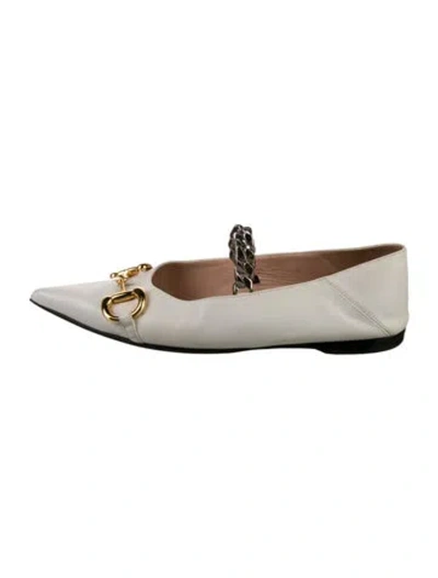 Pre-owned Gucci Horsebit Accent Leather Mary Jane Flats In Neutral