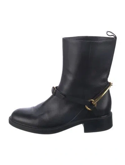 Pre-owned Gucci Horsebit Accent Leather Moto Boots In Black