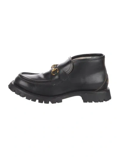 Pre-owned Gucci Horsebit Accent Leather Moto Boots In Black