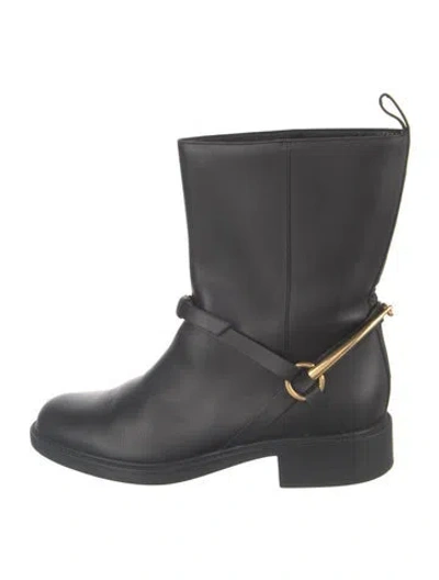 Pre-owned Gucci Horsebit Accent Leather Moto Boots In Black
