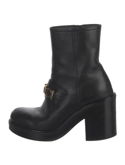 Pre-owned Gucci Horsebit Accent Leather Moto Boots In Black