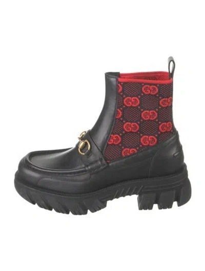 Pre-owned Gucci Horsebit Accent Leather Moto Boots W/ Tags In Black