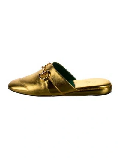 Pre-owned Gucci Horsebit Accent Leather Mules