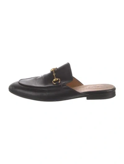 Pre-owned Gucci Horsebit Accent Leather Mules In Black