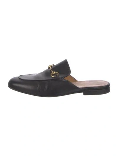 Pre-owned Gucci Horsebit Accent Leather Mules In Black