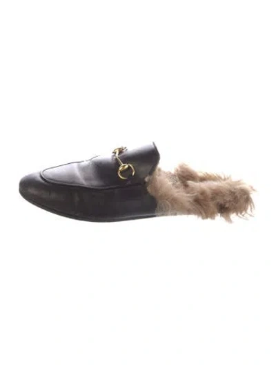 Pre-owned Gucci Horsebit Accent Leather Mules In Black